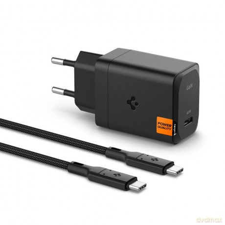 Spigen Ładowarka sieciowa ArcStation Pro GaN-651 1-Port 65W + Kabel Type-C Czarna