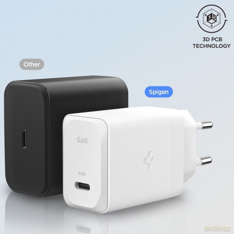 Spigen Ładowarka sieciowa ArcStation Pro GaN-651 1-Port 65W + Kabel Type-C Czarna