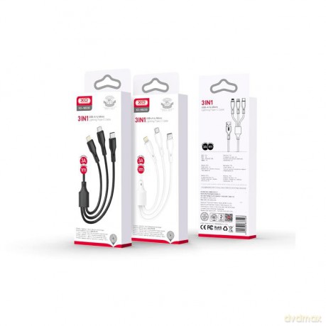 XO kabel NB230 3w1 USB + USB-C + microUSB + Lightning 1,0m 2,4A czarny