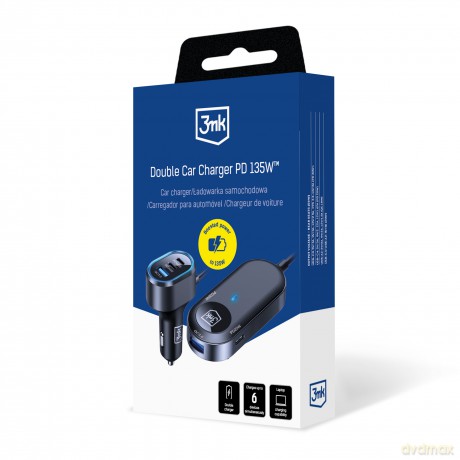 3mk Double Car Charger 135W PD QC PPS USB 2A4C Black/Gray