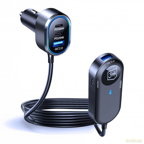 3mk Double Car Charger 135W PD QC PPS USB 2A4C Black/Gray