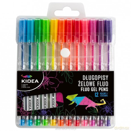 Długopisy żelowe fluo 12 kolorów