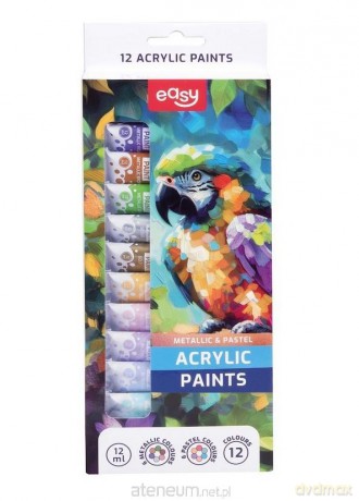 Farby akrylowe 12 kolorów EASY