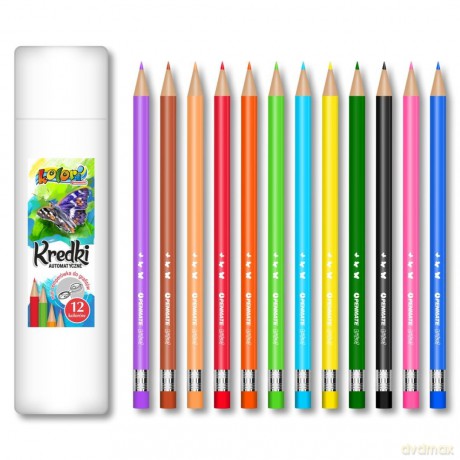 Kredki automatyczne w tubie 12 kolorów + temper.