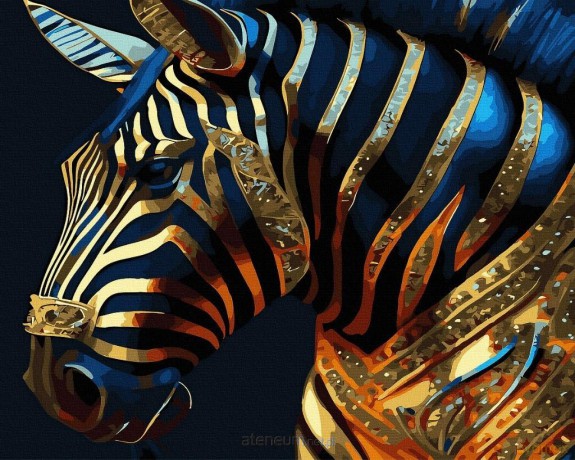 Malowanie po numerach + złota farba - Złota zebra