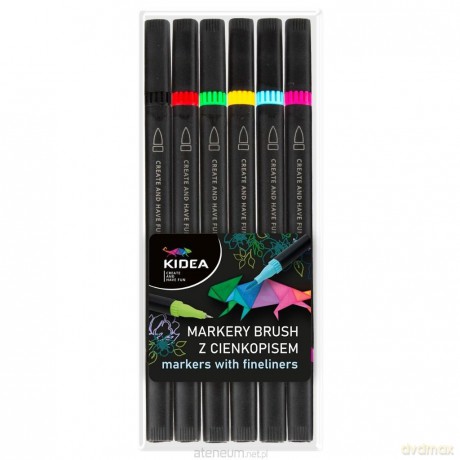 Markery Brush z cienkopisem 6 kolorów