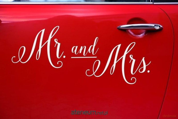 Naklejka ślubna na samochód - Mr. and Mrs.