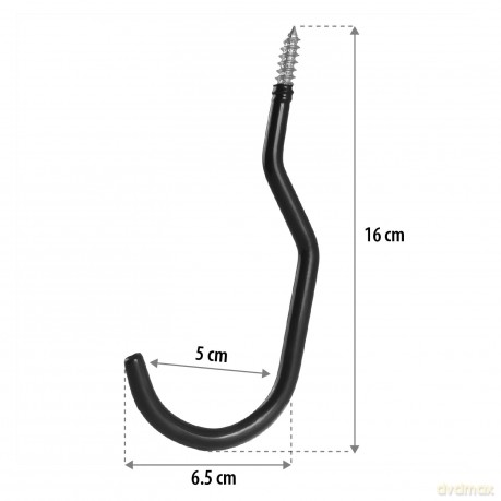 2x hak sufitowy, max 10 kg/hak, MC-485 Komplet dwóch haków, na drabinę, rower, wąż ogrodowy. Stalowy Czarny.