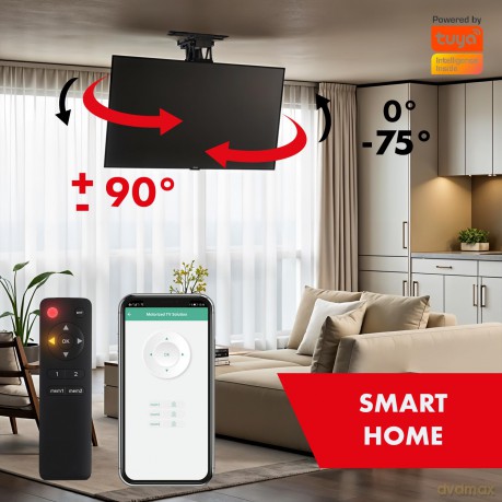 Sufitowy elektryczny uchwyt do TV MC-490 obsługa TUYA, max VESA 600x400, obrót 90st. 32-75', max 35 kg