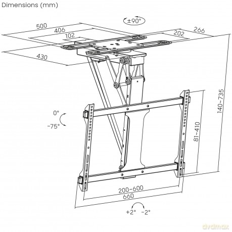 Sufitowy elektryczny uchwyt do TV MC-490 obsługa TUYA, max VESA 600x400, obrót 90st. 32-75', max 35 kg