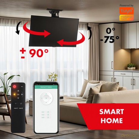Sufitowy elektryczny uchwyt do TV MC-490 obsługa TUYA, max VESA 600x400, obrót 90st. 32-75', max 35 kg