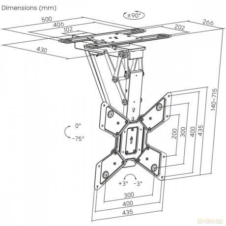 Uchwyt sufitowy elektryczny do TV, MC-491 23-65', max 30kg, VESA 600x400, obrót 90st, pilot