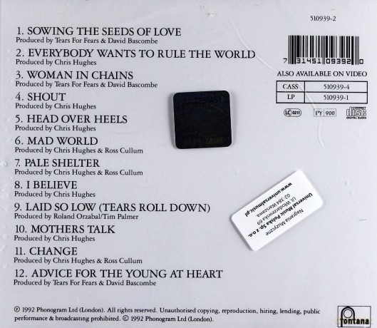 Tears For Fears: Tears Roll Down, Greatest Hits 1982-1992 [CD]