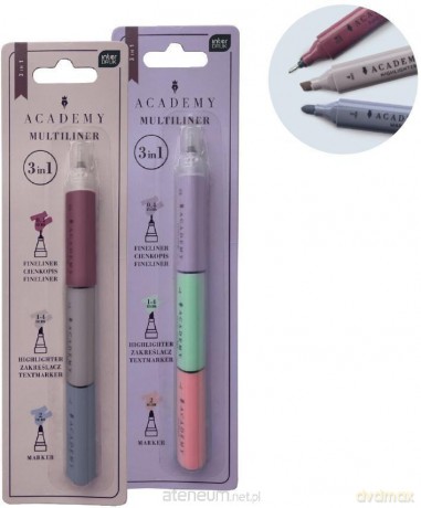 Marker + zakreślacze + cienkopis 3w1 Academy mix