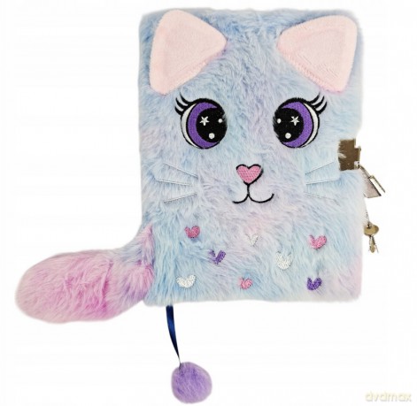Pamiętnik z kłódką A5/96K 3D włochacz Charming Cat