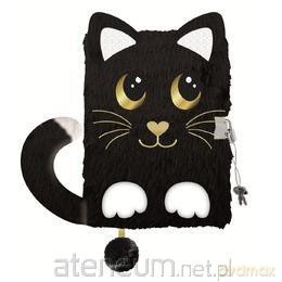 Pamiętnik z kłódką A5/96K 3D włochacz Night Cat