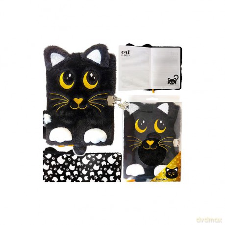 Pamiętnik z kłódką A5/96K 3D włochacz Night Cat