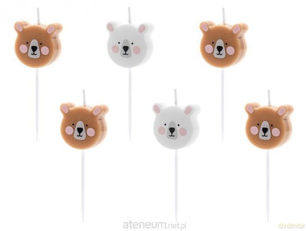 Świeczki urodzinowe Miś mix 3cm 6szt