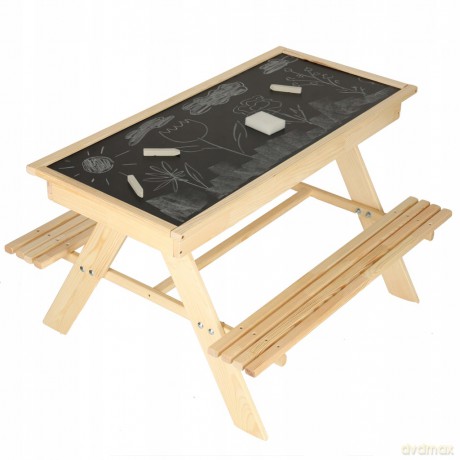 Zestaw drewniany ogrodowy stolik + 2 ławeczki [SPORT]