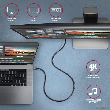 BUCM32-CM05AB Kabel USB-C - USB-C 3.2 Gen 2 0.5m, PD 100W, 5A, 4K HD, ALU, oplot, czarny