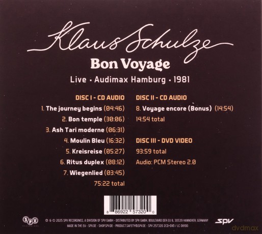 Klaus Schulze: Bon Voyage Live Audimax Hamburg 1981 [2CD]+[DVD]