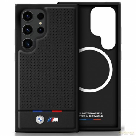 Etui BMW Leather Tricolor Stripe MagSafena Samsung Galaxy S25 Ultra - czarne