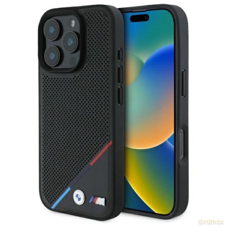 Etui BMW M Perforated Tricolor Line MagSafe na iPhone 16 Pro Max - czarne