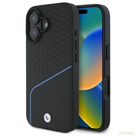 Etui BMW Sign Leather Textured And Line MagSafe na iPhone 16 - czarne