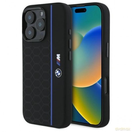 Etui BMW Silicone Hexagon Blue Line MagSafe na iPhone 16 Pro - czarne