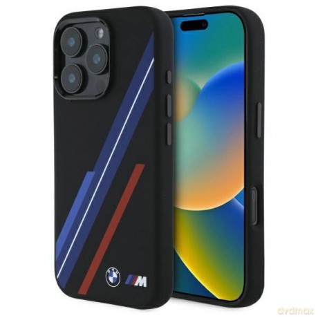 Etui BMW Silicone Random Lines MagSafe na iPhone 16 Pro - czarne