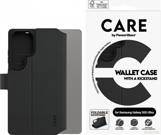 Etui CARE by PanzerGlass Feature Wallet Kickstand na Samsung Galaxy S25 Ultra - czarne
