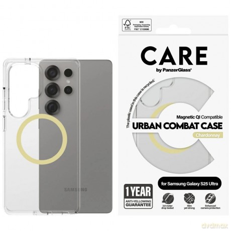 Etui CARE by PanzerGlass Flagship Urban Combat Chardonnay QI do Samsung Galaxy S25 Ultra - przezroczysty