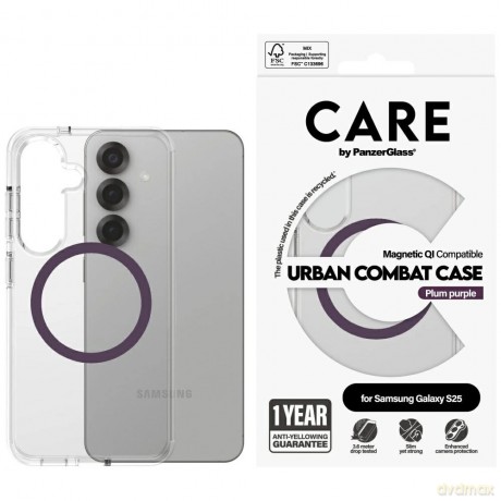 Etui CARE by PanzerGlass Flagship Urban Combat Purple QI do Samsung Galaxy S25 - przezroczysty
