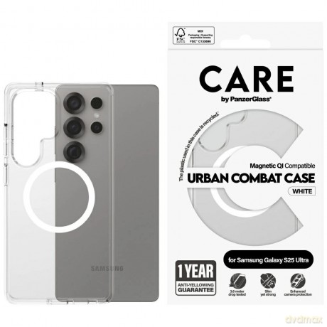 Etui CARE by PanzerGlass Flagship Urban Combat White QI do Samsung Galaxy S25 Ultra - przezroczysty