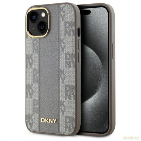 Etui DKNY Leather Checkered Mono Pattern MagSafe na iPhone 15 Plus - beżowe