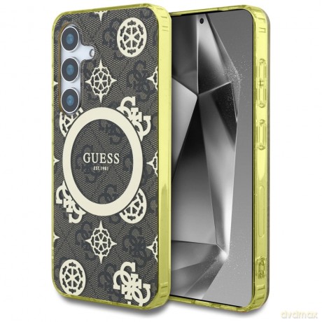 Etui Guess 4G Background Gold Electroplated Peony Pattern MagSafe do Samsung Galaxy S25 brązowy