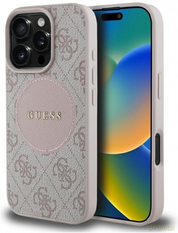 Etui Guess 4G Circle Classic Logo MagSafe na iPhone 16 Pro - różowe