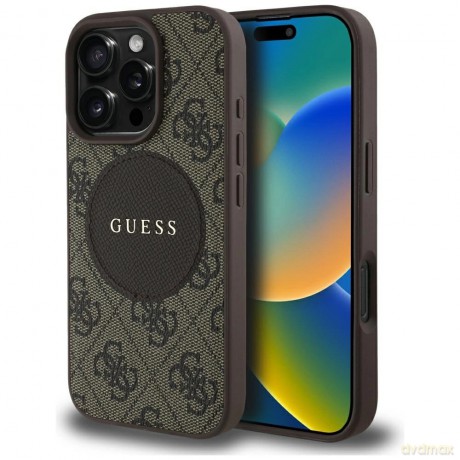 Etui Guess 4G Circle Classic Logo MagSafe na iPhone 16 Pro Max - brązowe