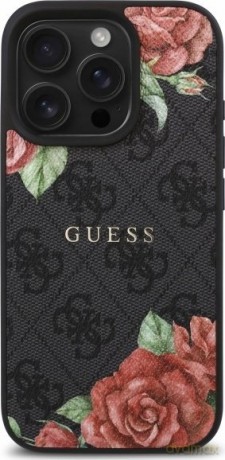 Etui Guess 4G Flowers Print MagSafe na iPhone 16 Pro Max 6.9" - czarne