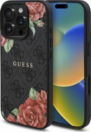 Etui Guess 4G Flowers Print MagSafe na iPhone 16 Pro Max 6.9" - czarne