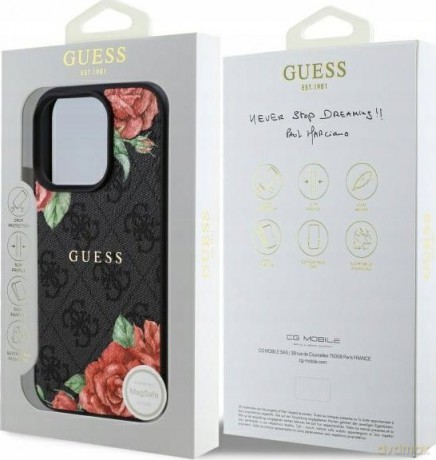 Etui Guess 4G Flowers Print MagSafe na iPhone 16 Pro Max 6.9" - czarne