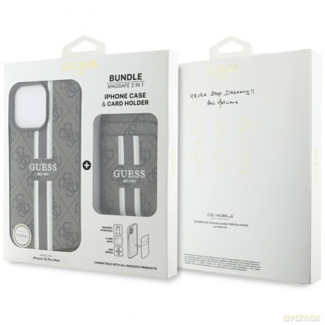 Etui Guess 4G Stripes z portfelem Magsafe do iPhone 16 Pro Max brązowy