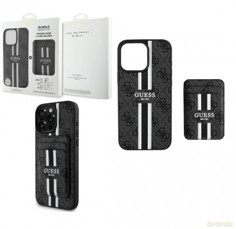 Etui Guess 4G Stripes z portfelem Magsafe do iPhone 16 Pro Max czarny