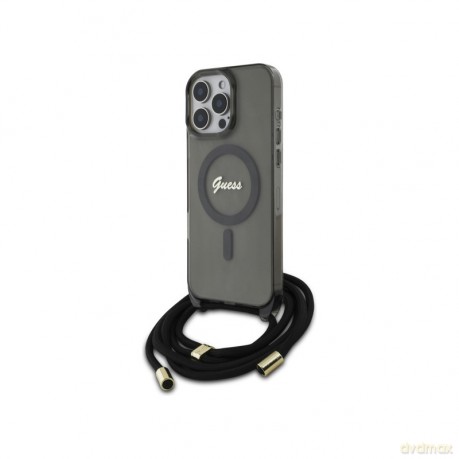 Etui Guess Crossbody Cord Script MagSafe na iPhone 16 Pro - czarne