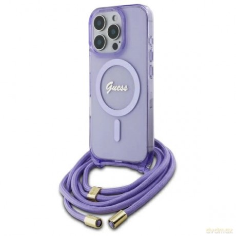 Etui Guess Crossbody Cord Script MagSafe na iPhone 16 Pro - fioletowe