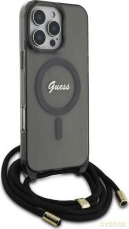 Etui Guess Crossbody Cord Script MagSafe na iPhone 16 Pro Max - czarne