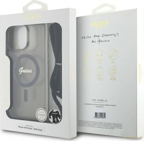 Etui Guess Crossbody Cord Script MagSafe na iPhone 16 Pro Max - czarne