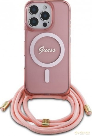 Etui Guess Crossbody Cord Script MagSafe na iPhone 16 Pro Max - różowe