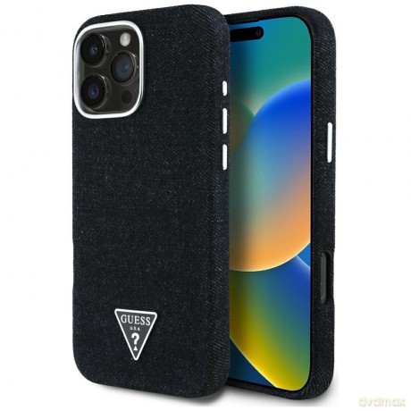 Etui Guess Denim Triangle Logo MagSafe na iPhone 16 Pro Max - czarne