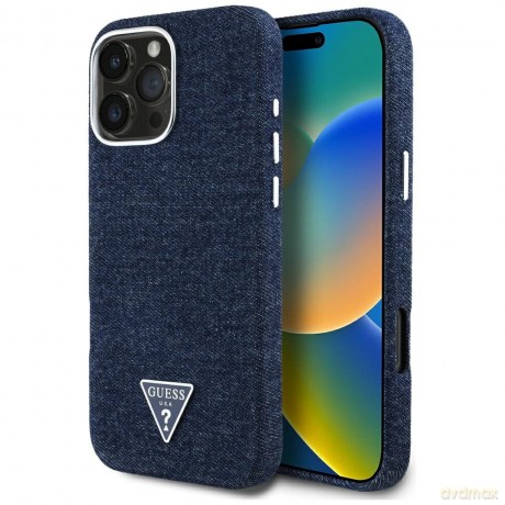 Etui Guess Denim Triangle Logo MagSafe na iPhone 16 Pro Max - niebieskie